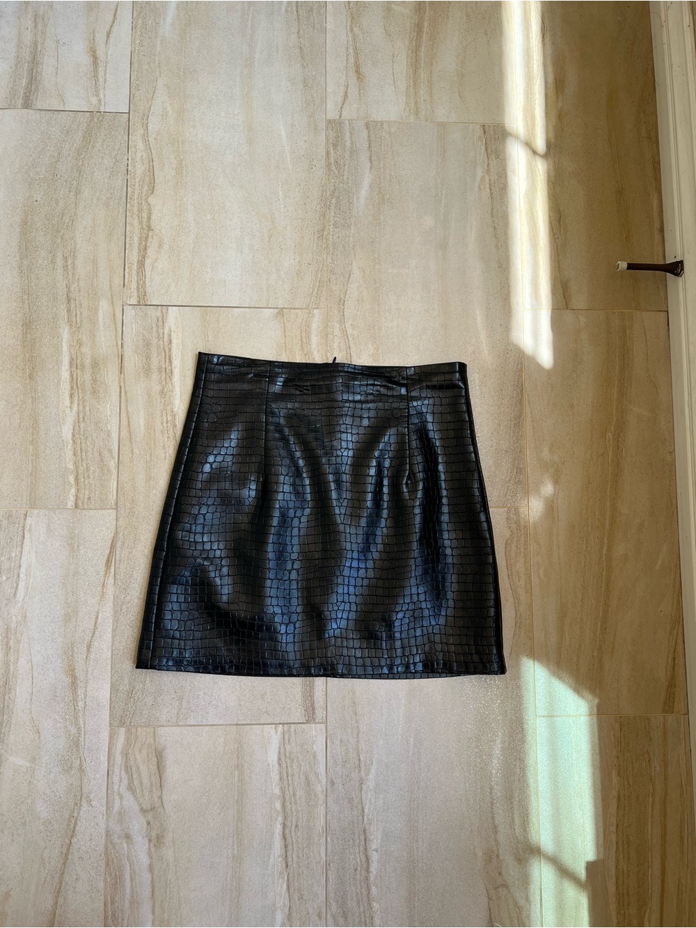 Zara Black Croc-Embossed Faux Leather Mini Skirt